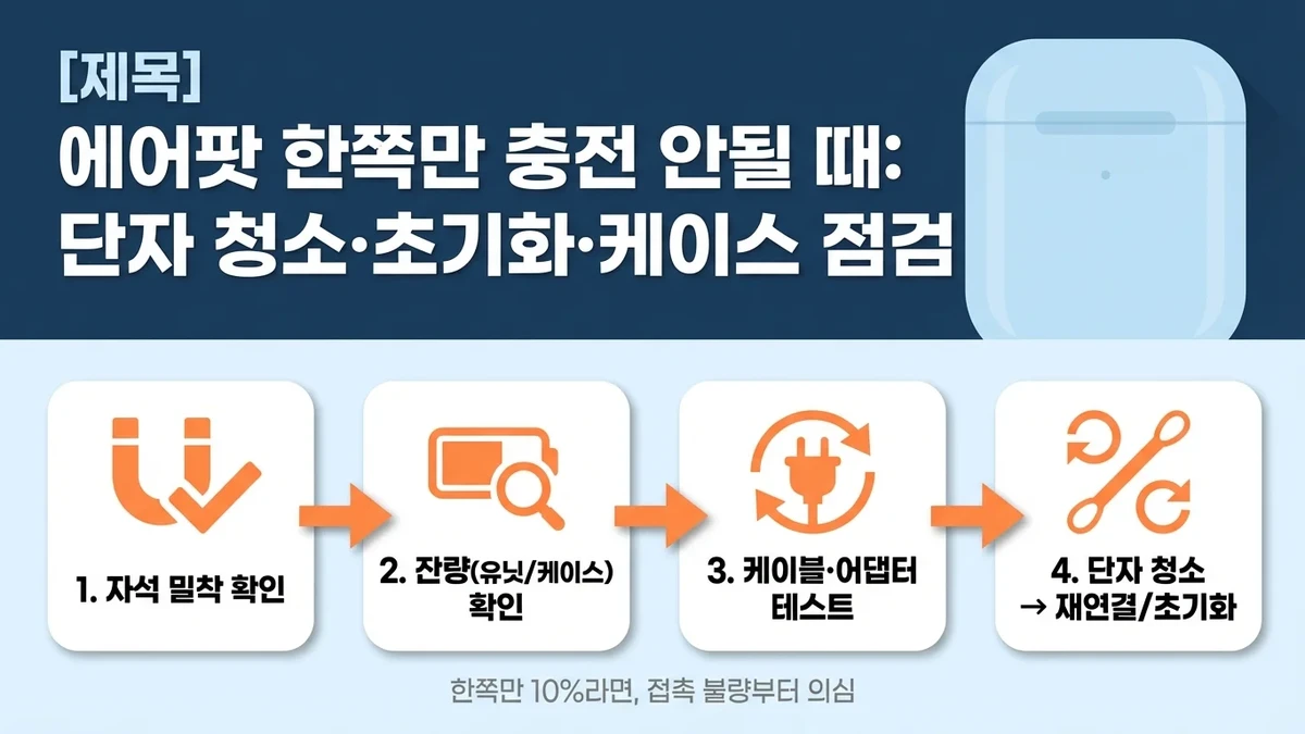 에어팟 한쪽만 충전 안될 때: 단자 청소·초기화·케이스 점검