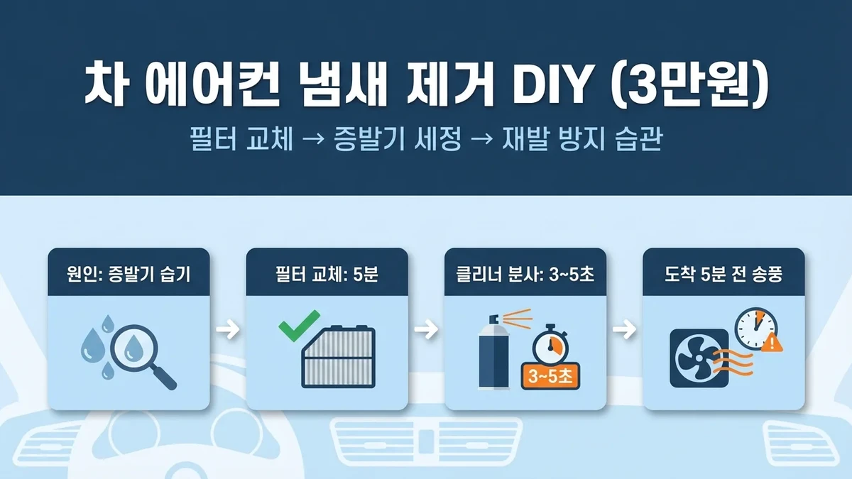 차량 에어컨 냄새 제거 DIY: 필터·증발기·송풍구 정리